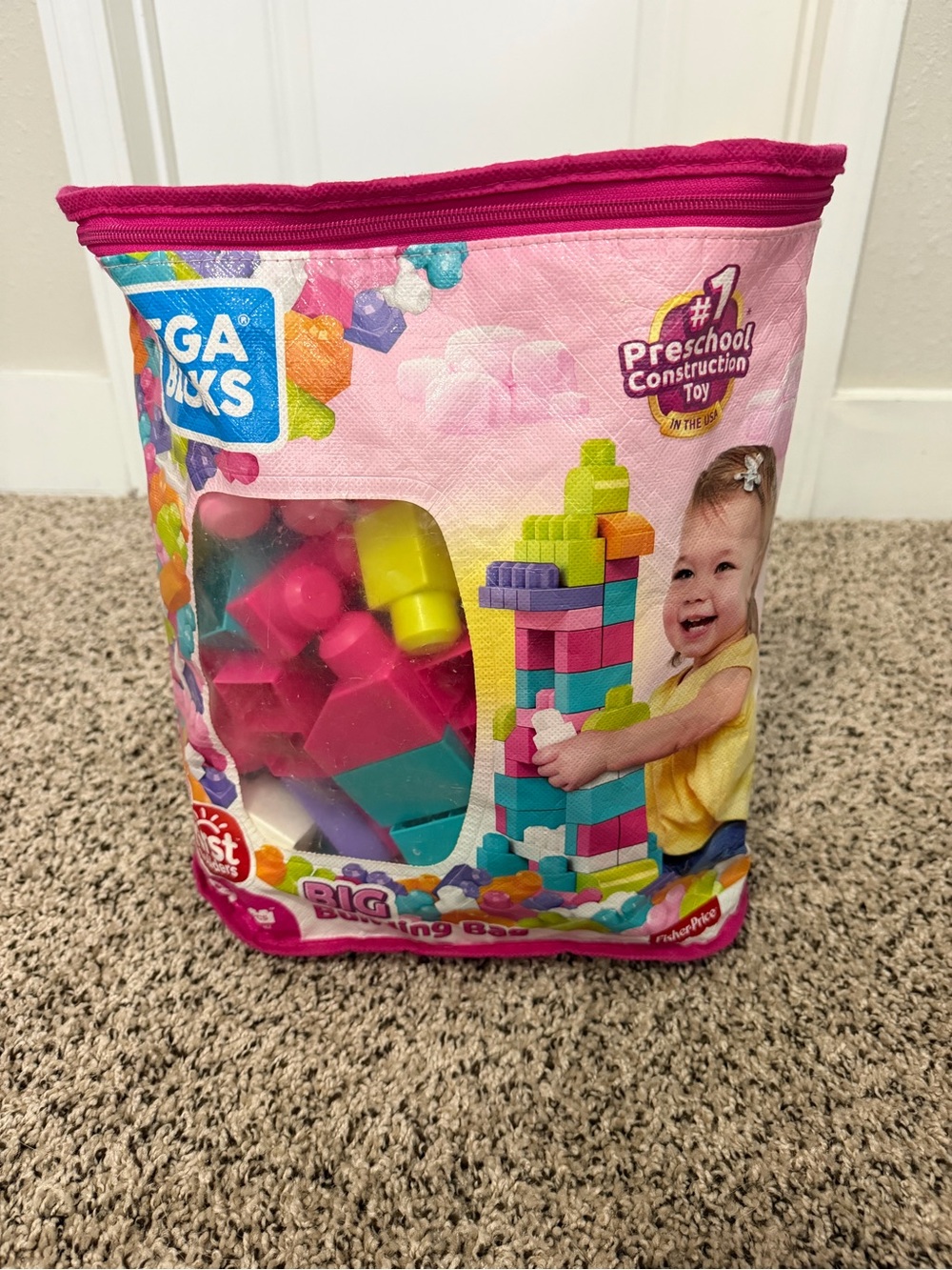 Mega Blocks Big Building Bag – Pink Multicolor Preschool Blocks